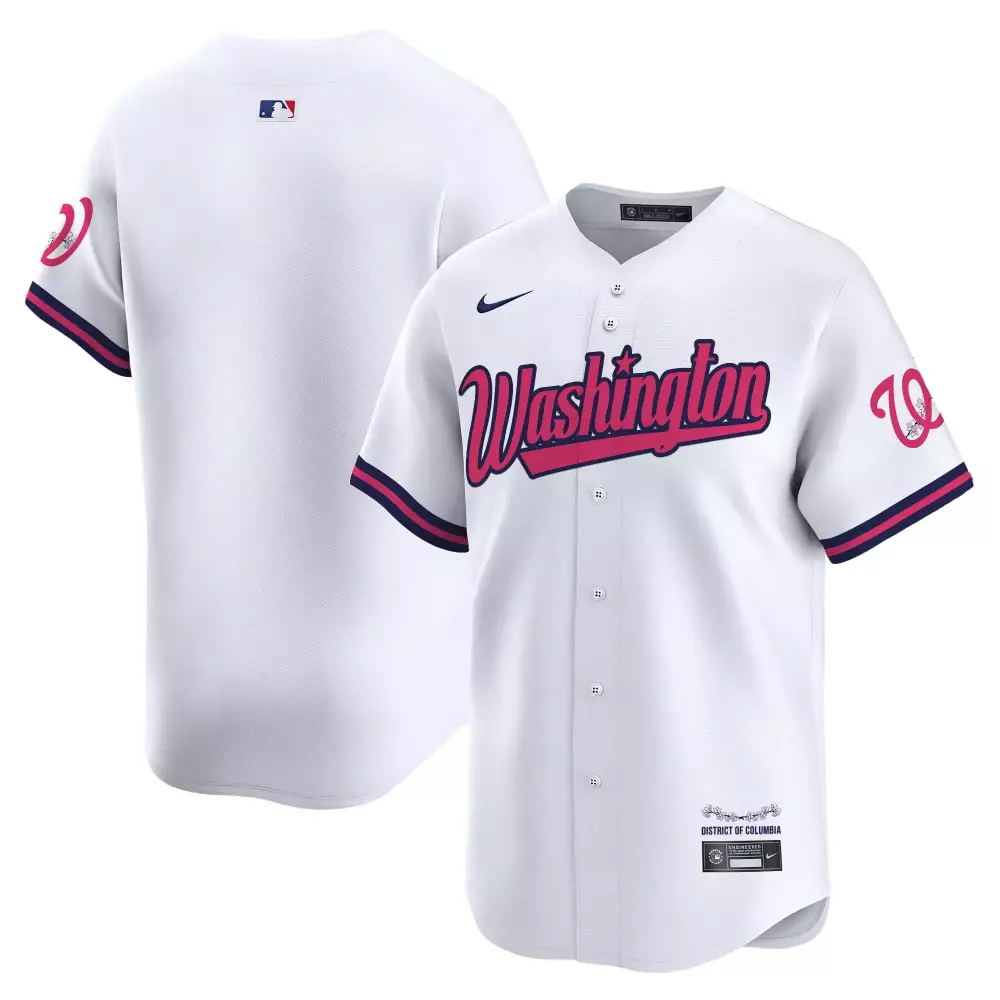 Custom Washington Nationals Jersey White District Of Columbia Navy Pink Vapor