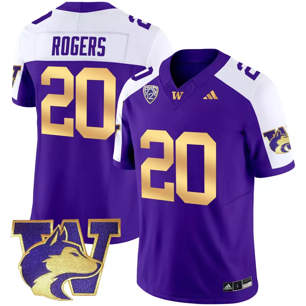 Tybo Rogers 20 Washington Huskies Jersey Purple Men White Gold Alternate Vapor Limited