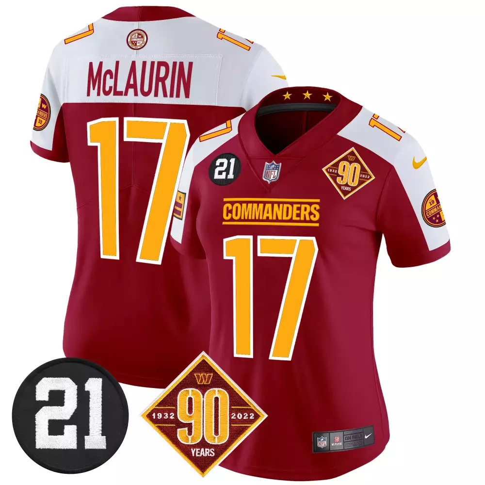 Terry Mclaurin 17 Commanders Jersey Maroon 90th Anniversary 90 Years 19 Men NFL White
