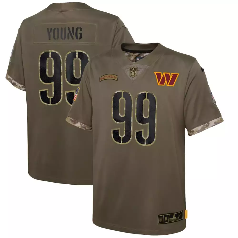 Chase Young 99 Jersey Olive Green Salute To Service Washington Commanders American Flag