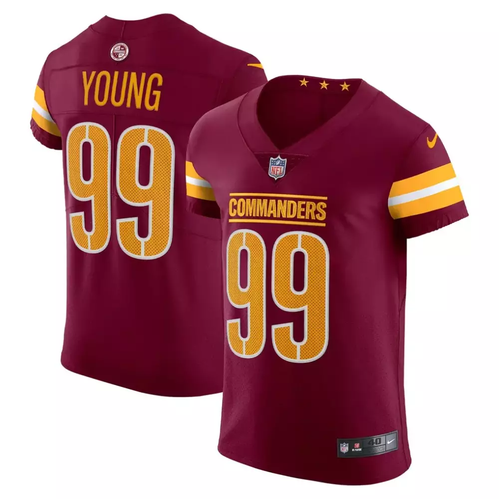 Chase Young 99 Commanders Jersey Maroon Men Fitted Gold White Vapor Elite