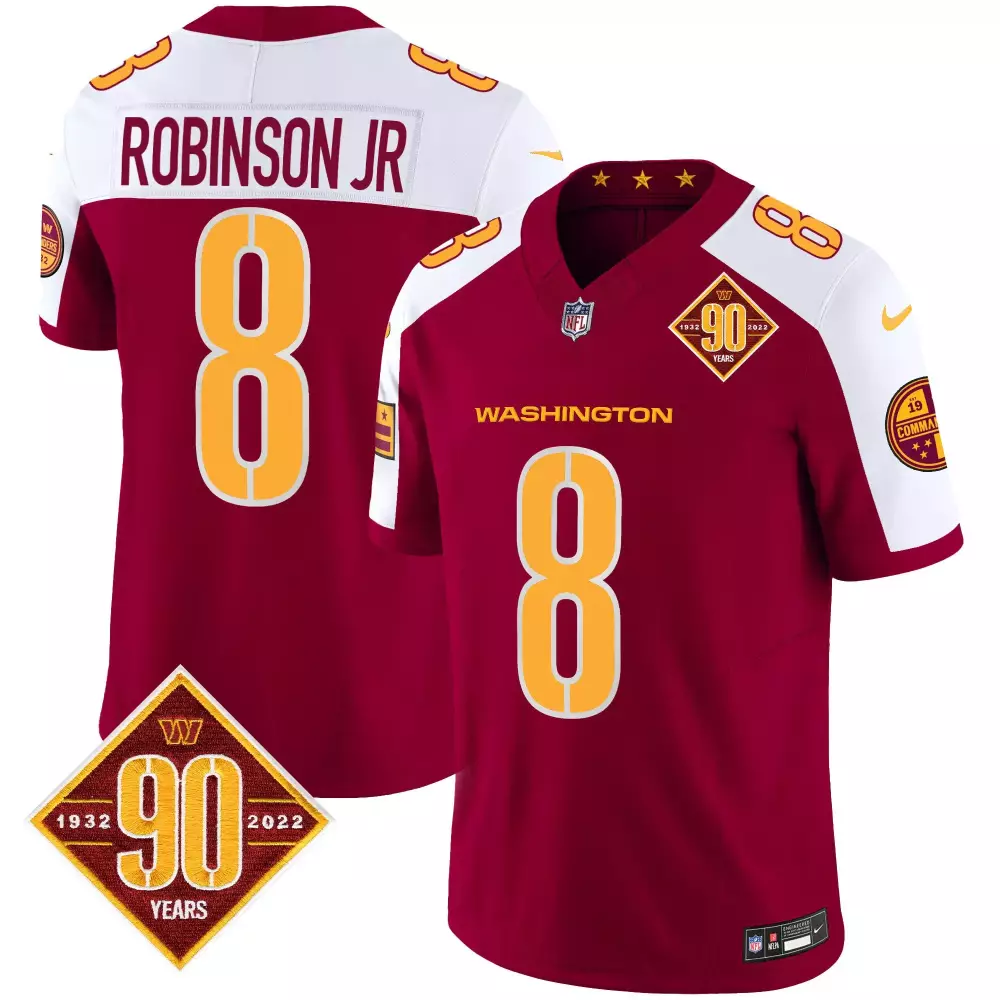 Brian Robinson 8 Jersey Maroon 90th Anniversary Washington Commanders Men White Gold