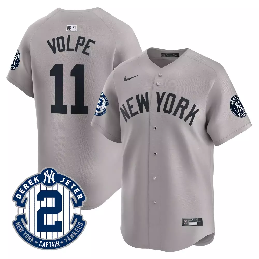 Anthony Volpe 11 New York Yankees Jersey Gray Men MLB Navy Blue Vapor Premier Limited