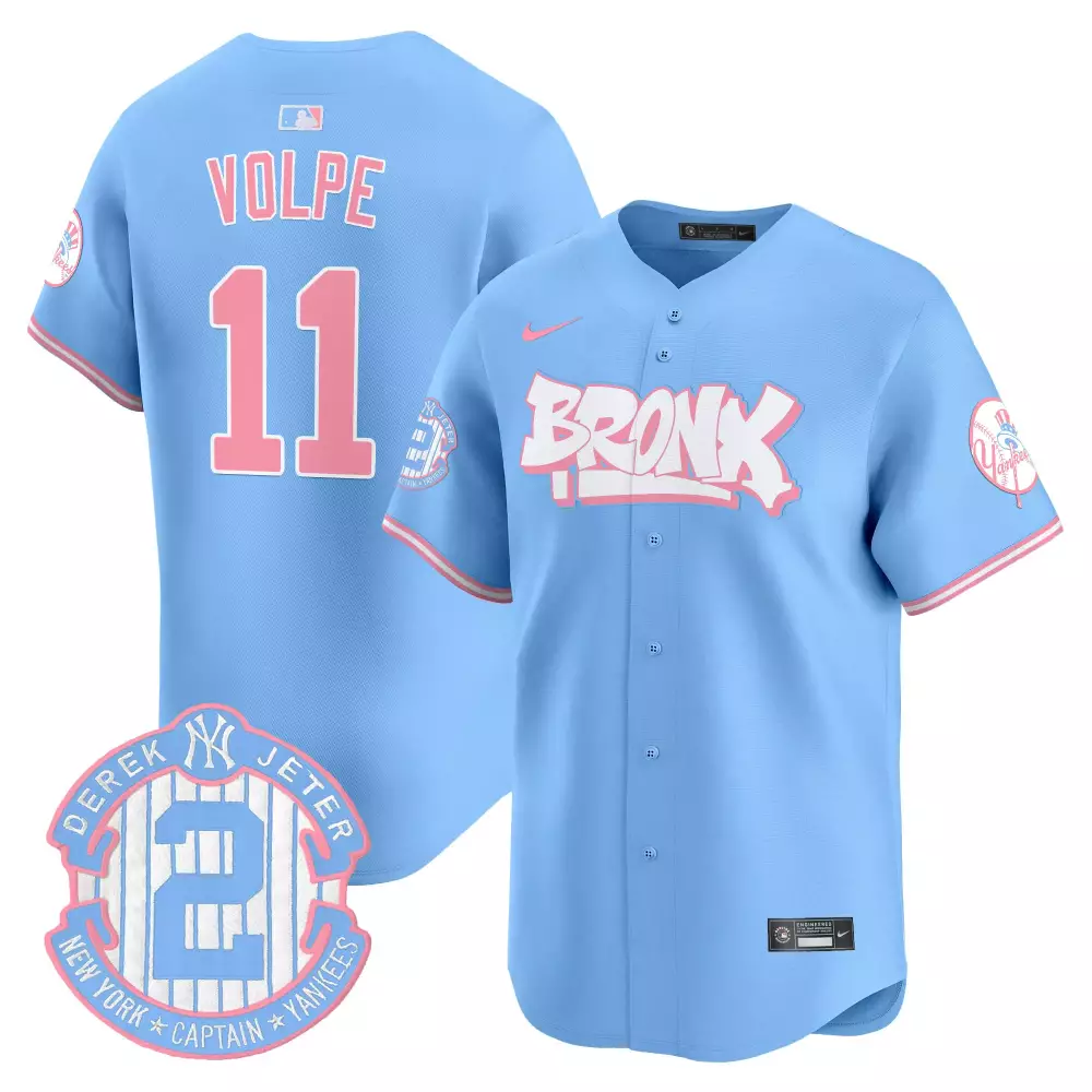 Anthony Volpe 11 New York Yankees Jersey Light Blue Bronx Derek Jeter Captain Men