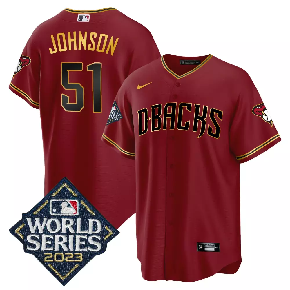 Randy Johnson 51 Jersey Maroon Arizona Diamondbacks World Series 2023 Men Black Gold