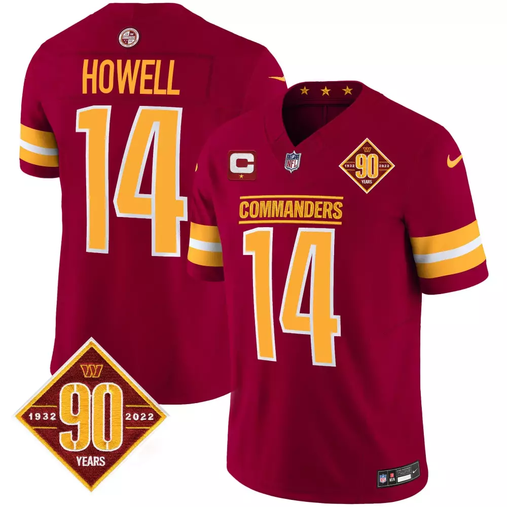 Sam Howell 14 Commanders Jersey Burgundy 90 Years 1932-2022 Men Gold White Anniversary