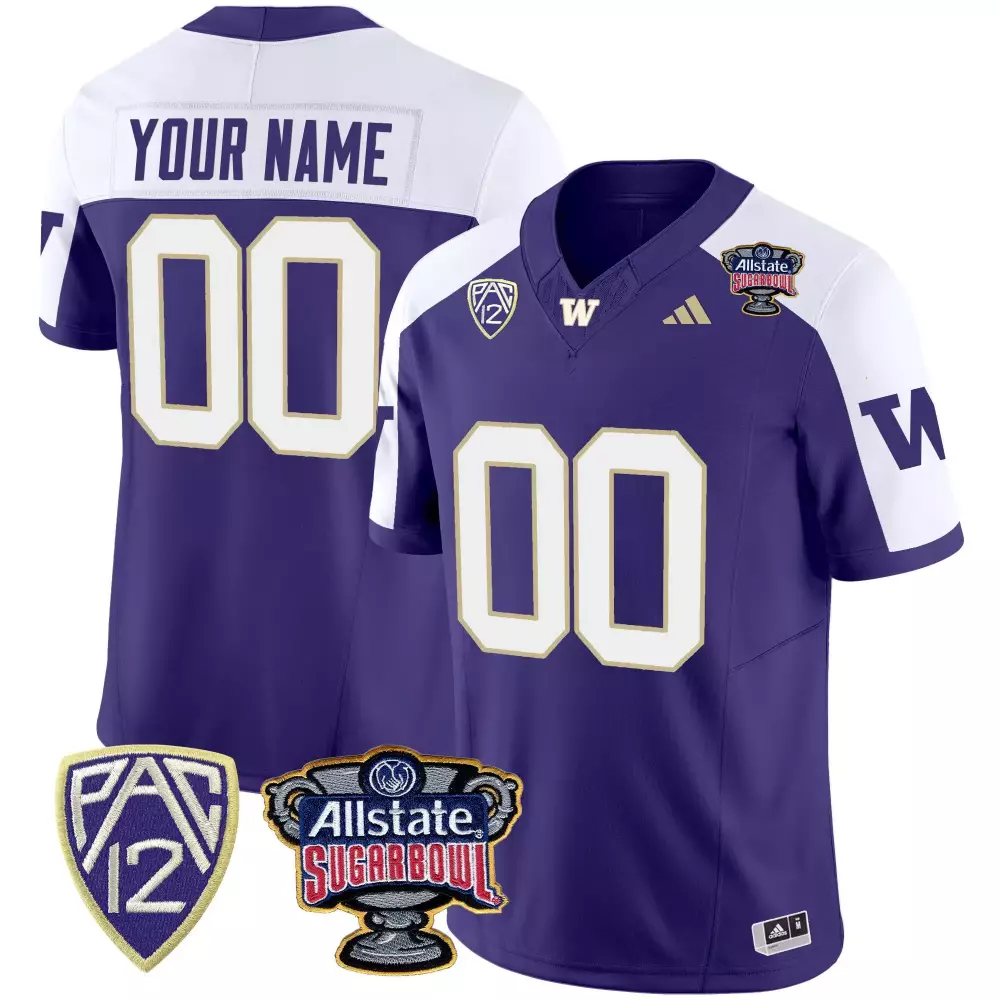 Custom Washington Huskies Jersey Purple Allstate Sugar Bowl Men White Gold Alternate