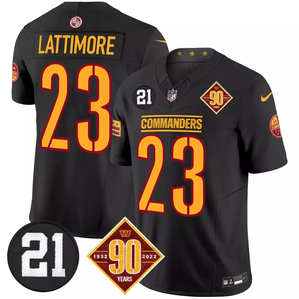 Marshon Lattimore 23 Commanders Jersey Black 90th Anniversary 90 Years 1932-2022