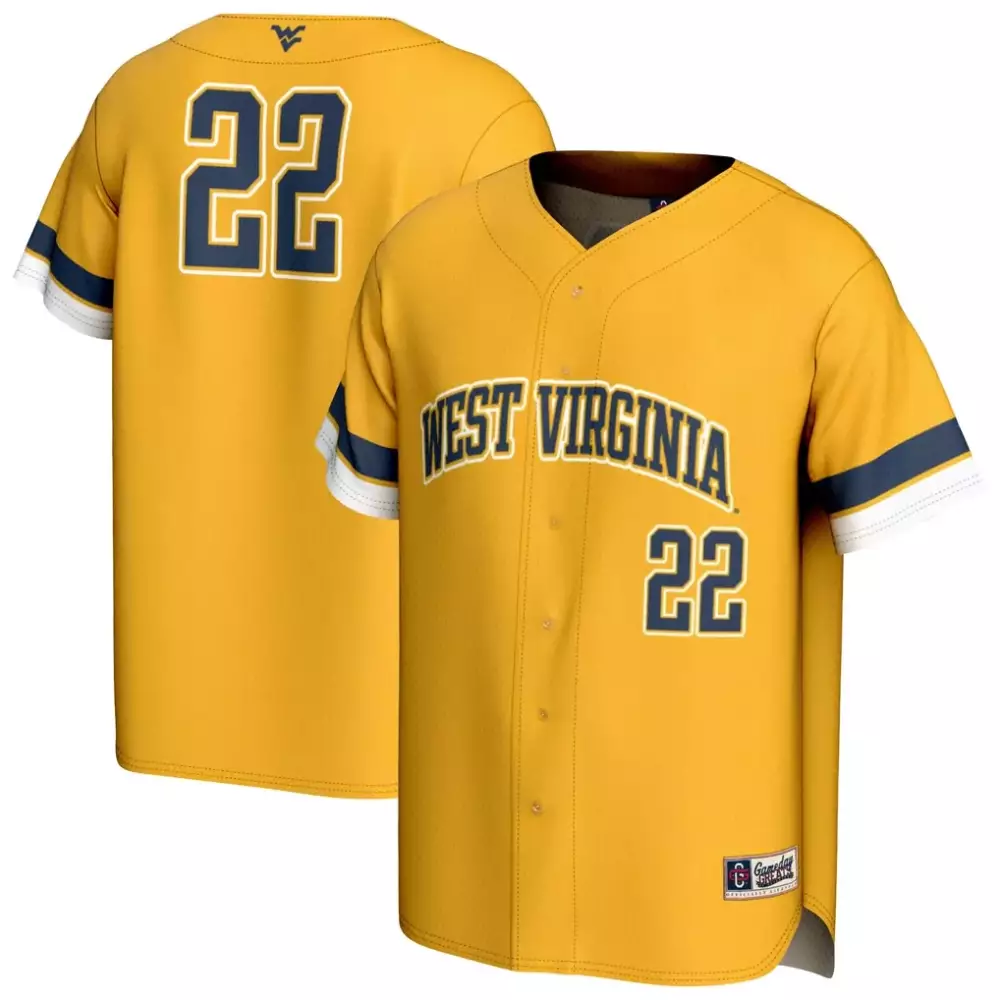 Custom West Virginia 22 Jersey Yellow Navy White Gameday Fashion