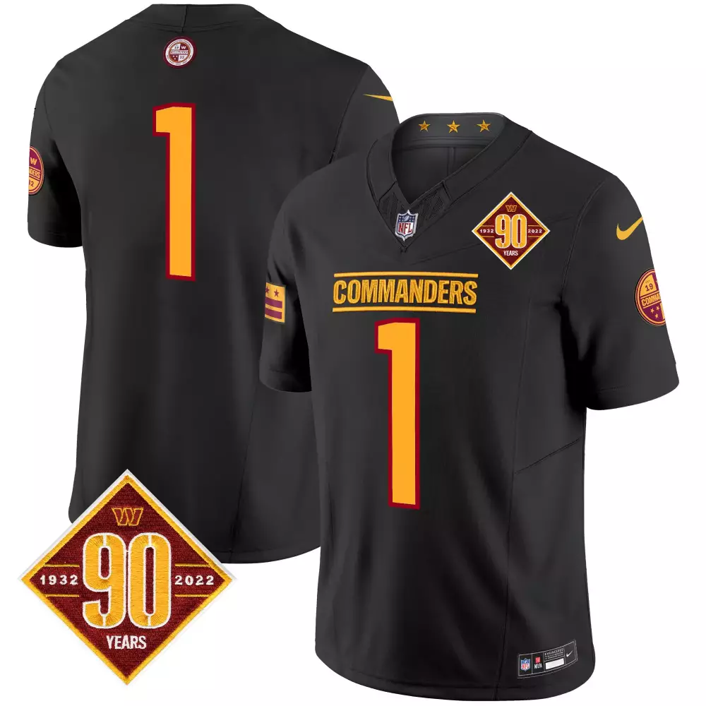 Custom Commanders 1 Jersey Black 90th Anniversary 1932-2022 Men Maroon Gold Vapor