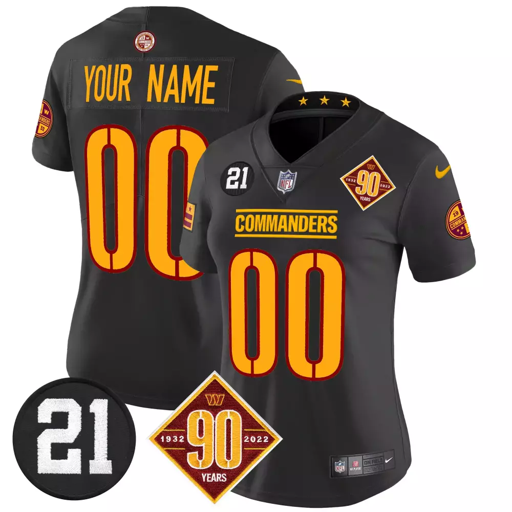 Custom Commanders Jersey Black 90th Anniversary 90 Years 1932-2022 Yellow Red Vapor