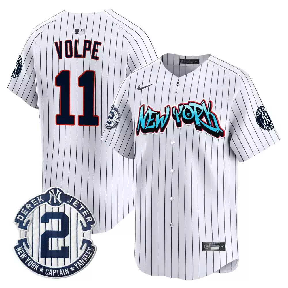 Anthony Volpe 11 New York Yankees Jersey White Derek Jeter Captain Men Navy Blue