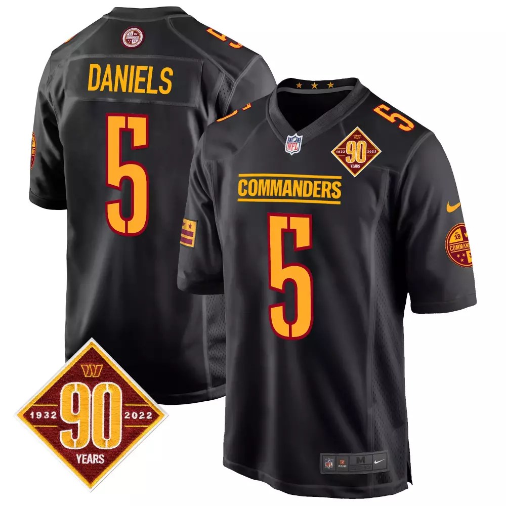 Jayden Daniels 5 Commanders Jersey Black 90th Anniversary 1932-2022 Men Alternate