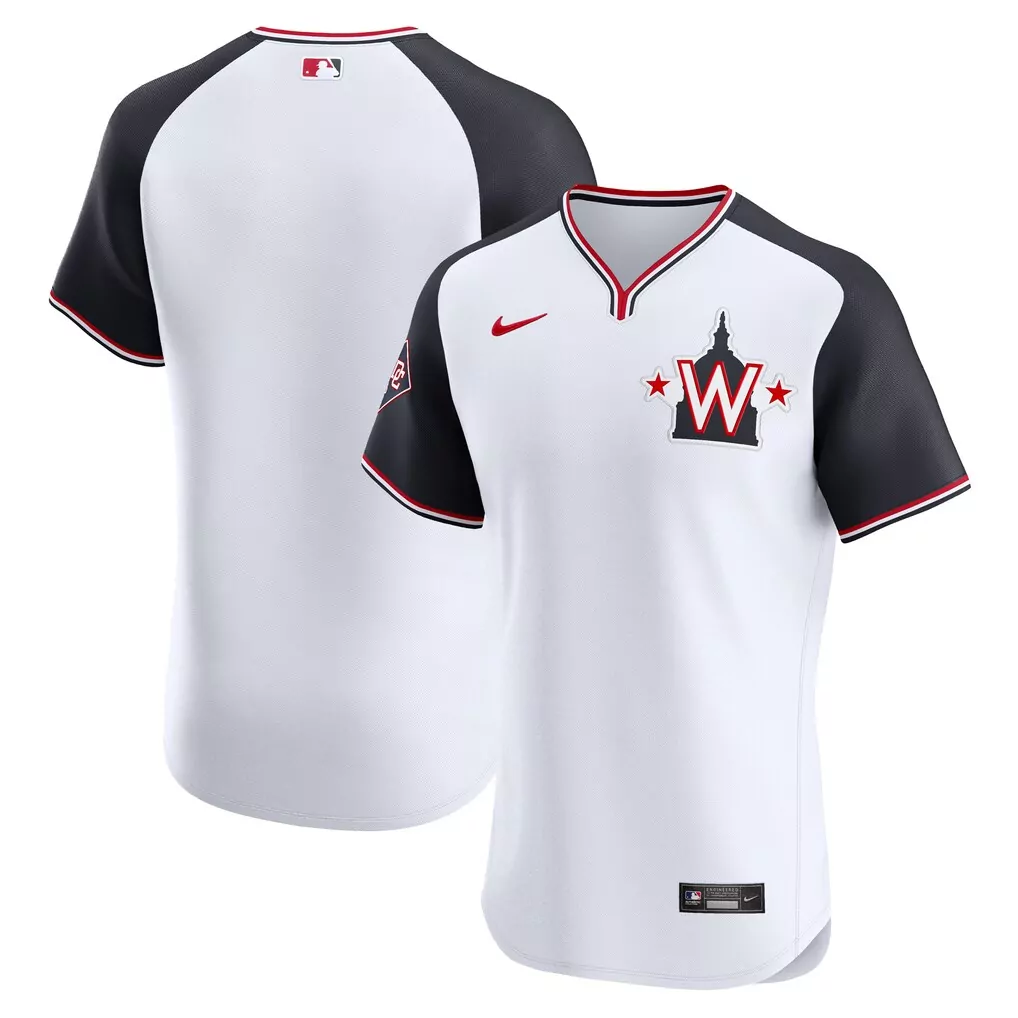 Custom Washington Nationals Jersey White Men Black Red Alternate Elite
