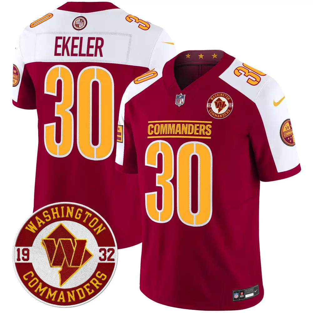Austin Ekeler 30 Commanders Jersey Maroon Washington 1932 Men Standard Gold White