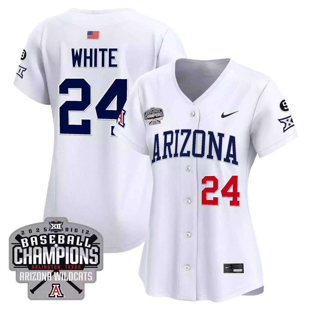 White 24 Arizona Wildcats Jersey Big 12 Champions 2025 Baseball American Flag Women