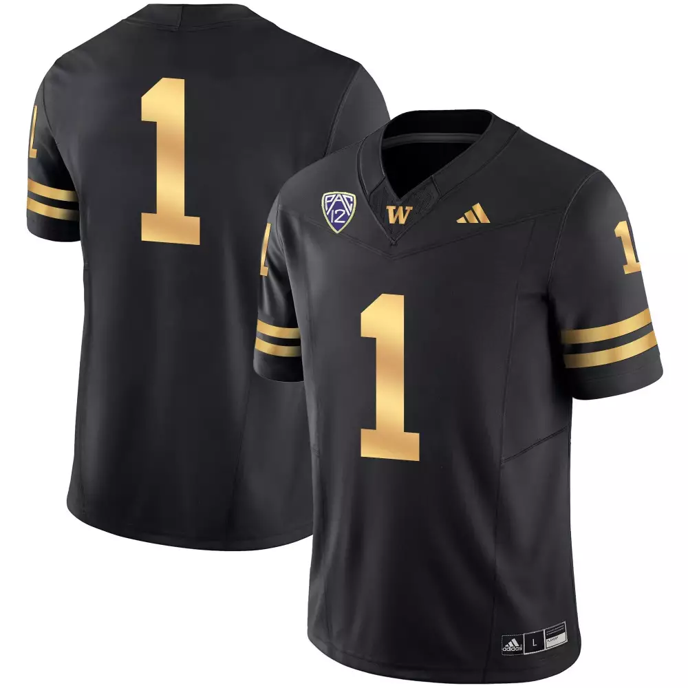 Custom Washington Huskies 1 Jersey Black Men Gold Vapor Limited All Stitched