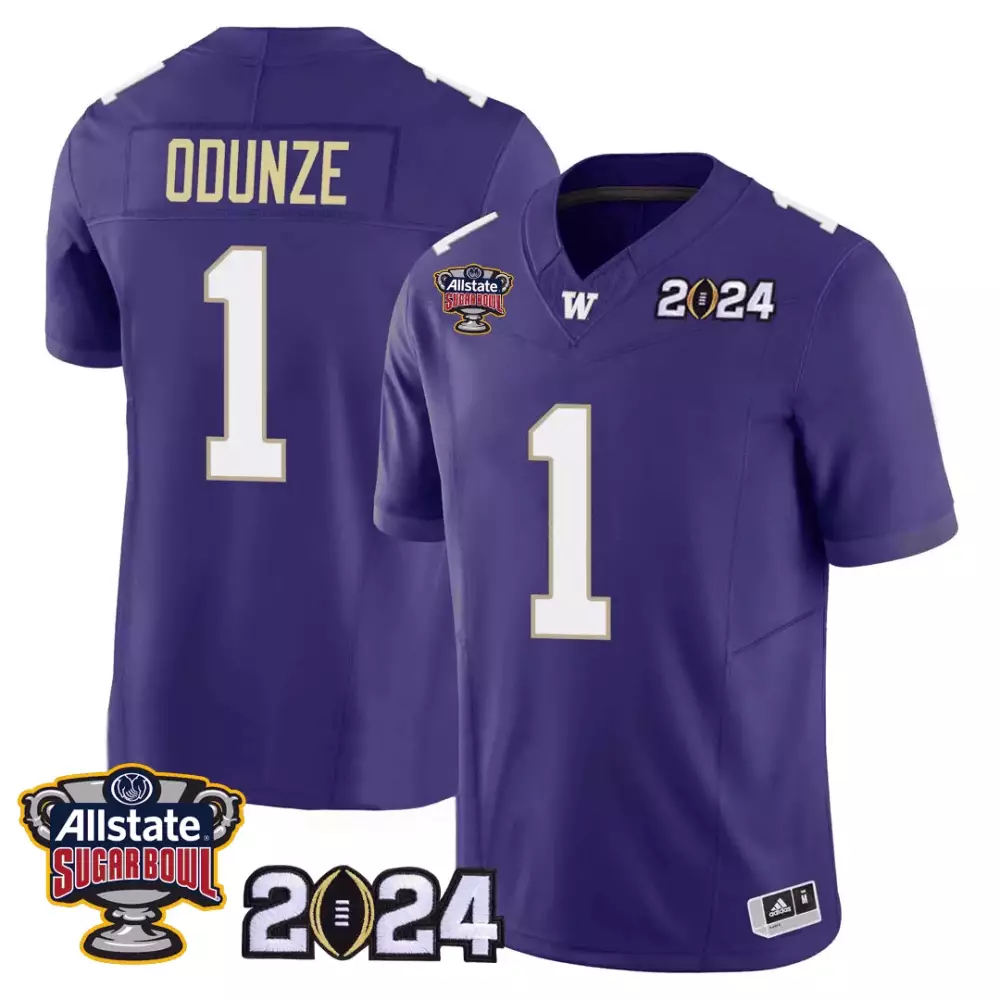 Rome Odunze 1 Washington Huskies Jersey Purple Allstate Sugar Bowl 2024 Men Gold