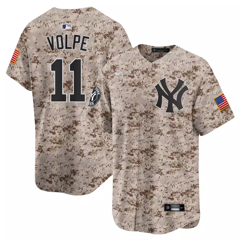 Anthony Volpe 11 New York Yankees Jersey Tan Camo American Flag Men Custom Design