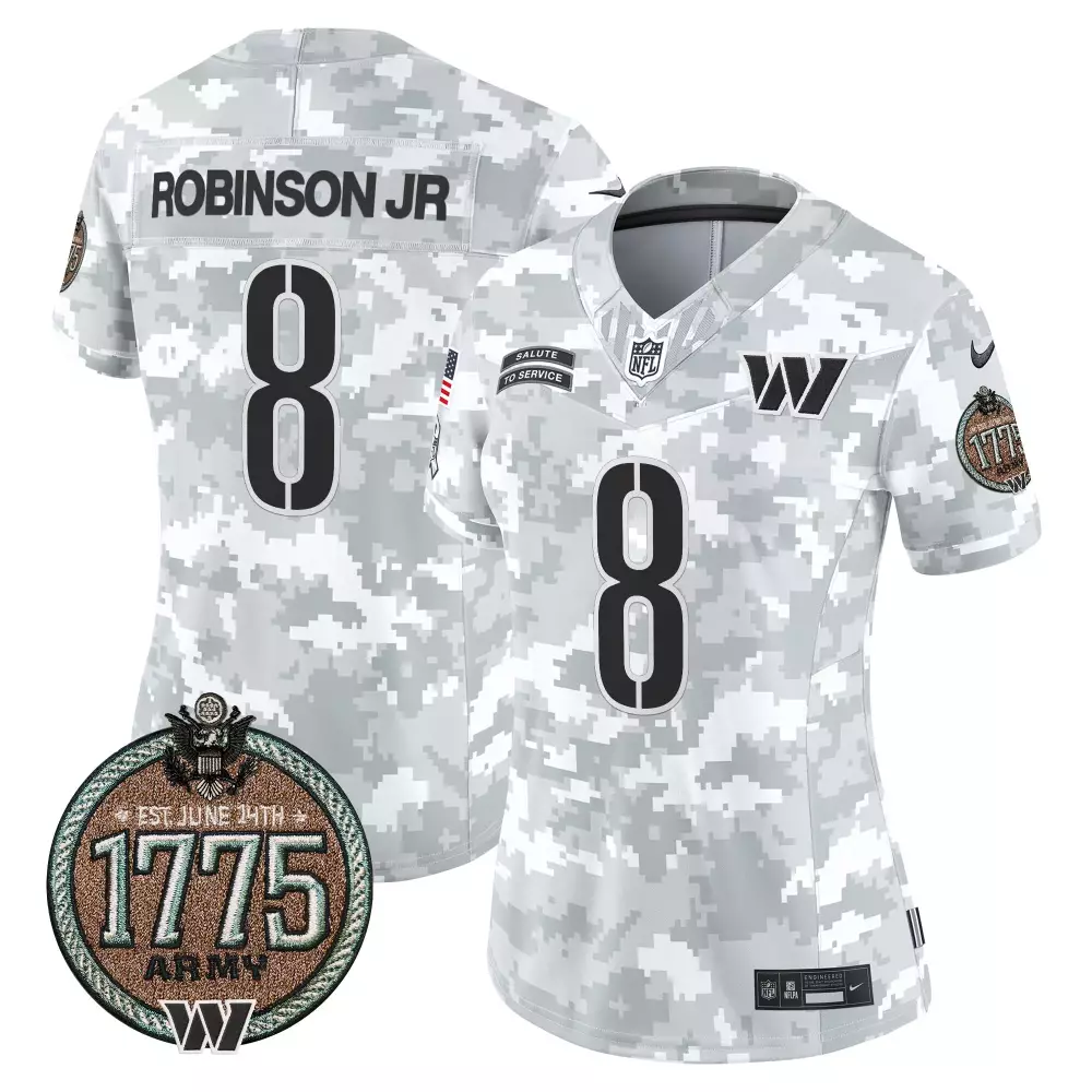 Robinson Jr. 8 Jersey White Salute To Service Washington Commanders 1775 Army Men