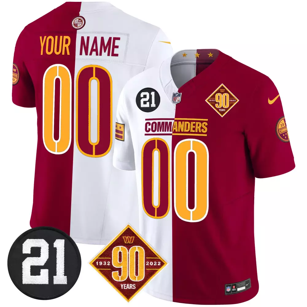 Custom Commanders Jersey Maroon 90th Anniversary 1932-2022 2022 Men Split Design