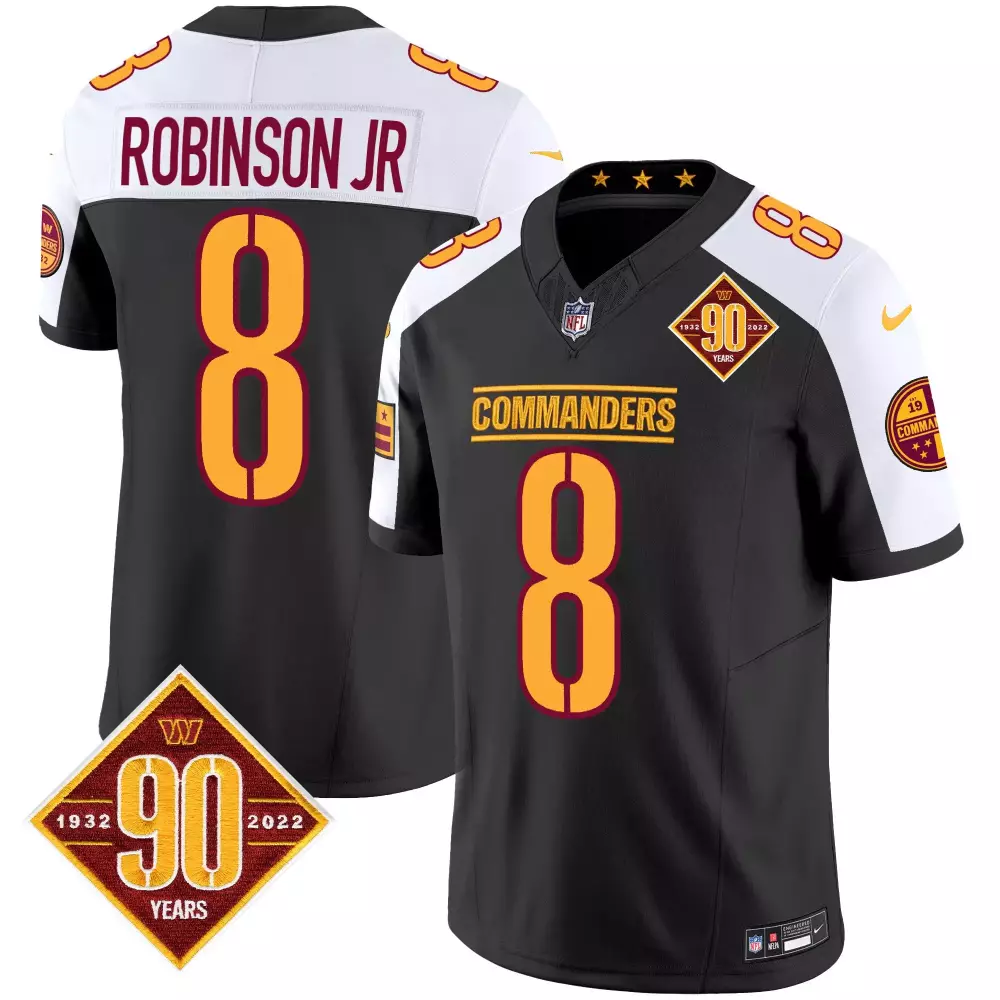Robinson Jr. 8 Commanders Jersey Black 90th Anniversary Men NFL White Maroon Gold