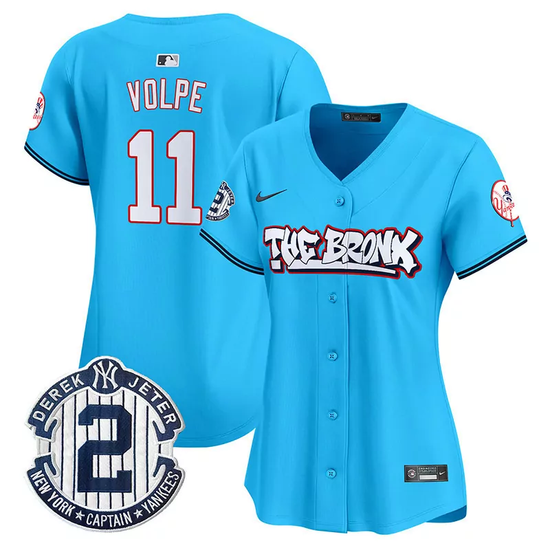 Anthony Volpe 11 New York Yankees Jersey Light Blue Bronx Bombers Derek Jeter Captain 2023