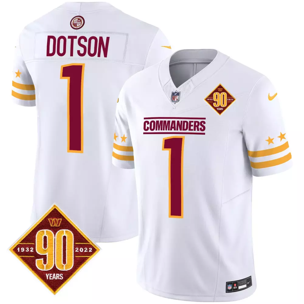 Jahan Dotson 1 Commanders Jersey White 90th Anniversary 1932-2022 Men Maroon Gold