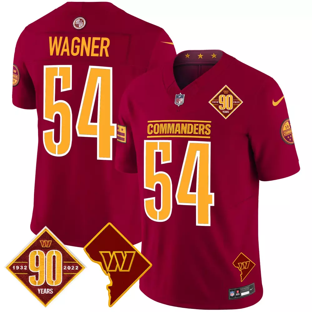 Bobby Wagner 54 Commanders Jersey Maroon 90 Years 1932-2022 Washington Dc Outline
