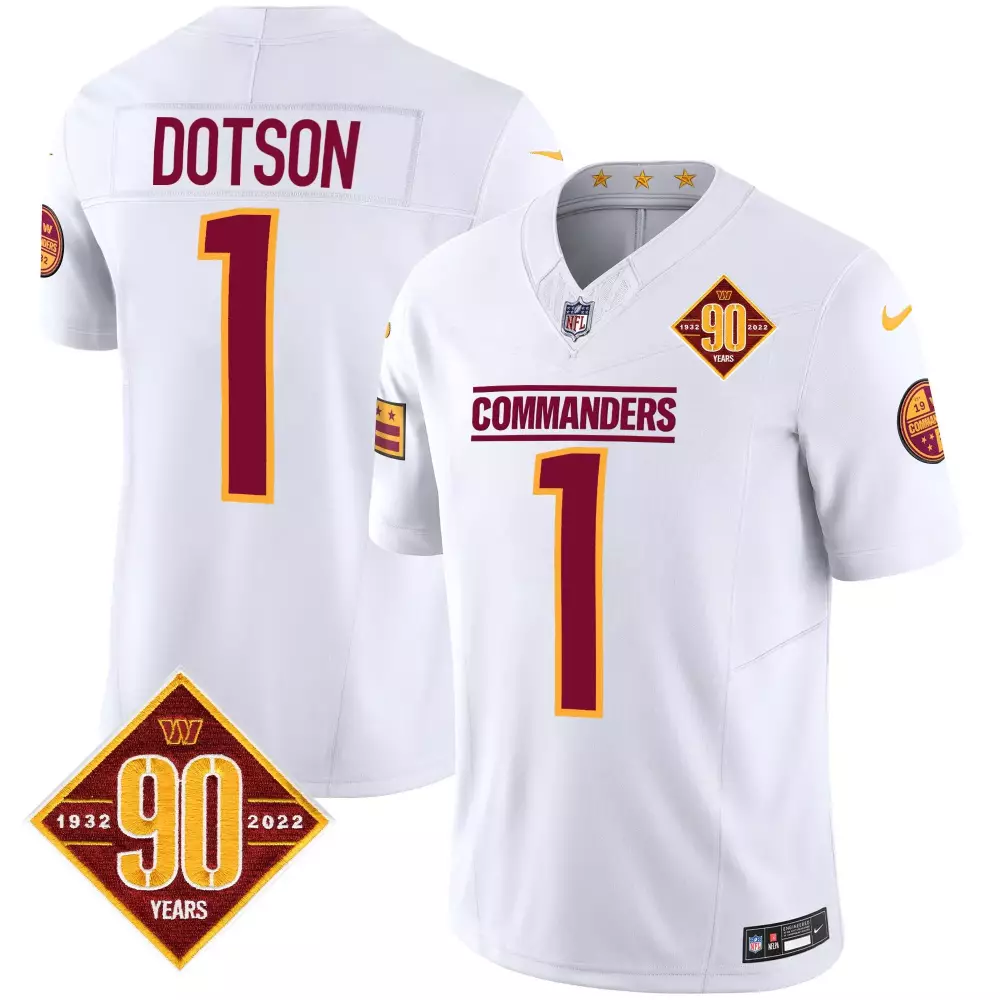 Jahan Dotson 1 Commanders Jersey White 90th Anniversary 2022 Men Alternate Maroon