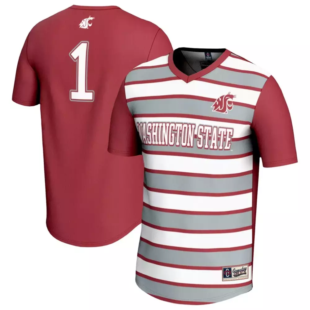 Washington State 1 Jersey Maroon Cougars T-shirt Split Gray White Gameday Fashion