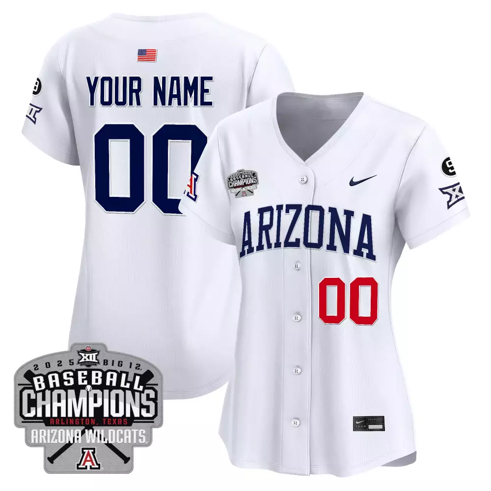 Custom Arizona Wildcats Jersey White Big 12 Baseball Champions 2025 Arlington, Texas