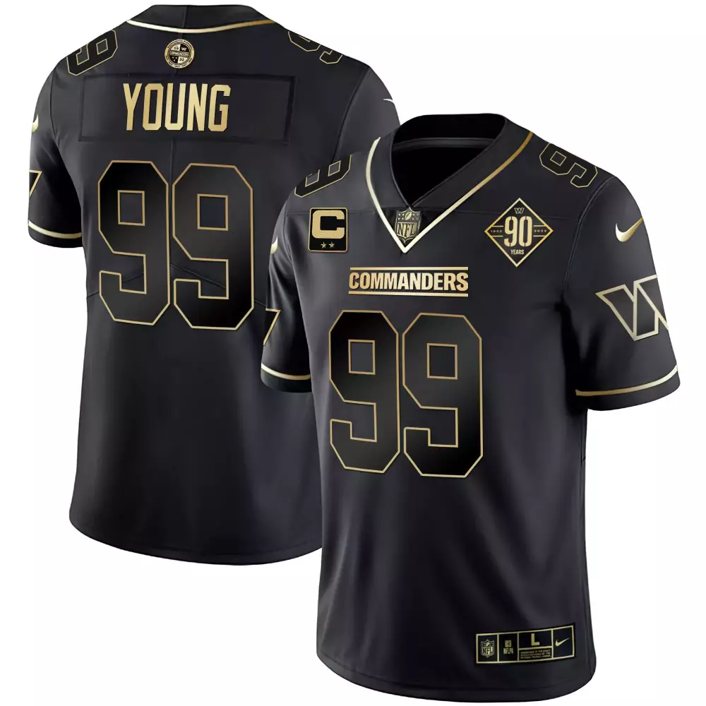 Chase Young 99 Commanders Jersey Black 90 Years Washington Men Player Gold All Stitched