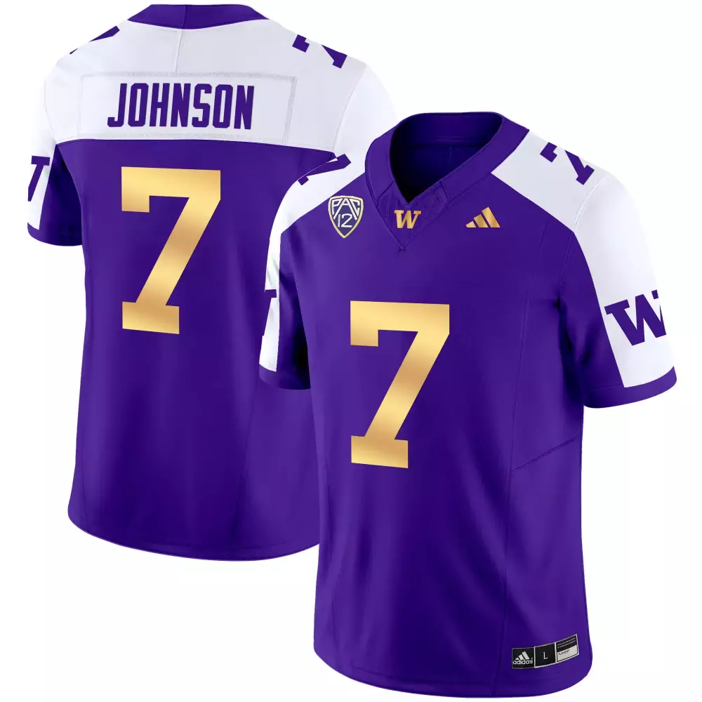 Elias Johnson 7 Jersey Purple Washington Huskies Men White Gold All Stitched Vapor