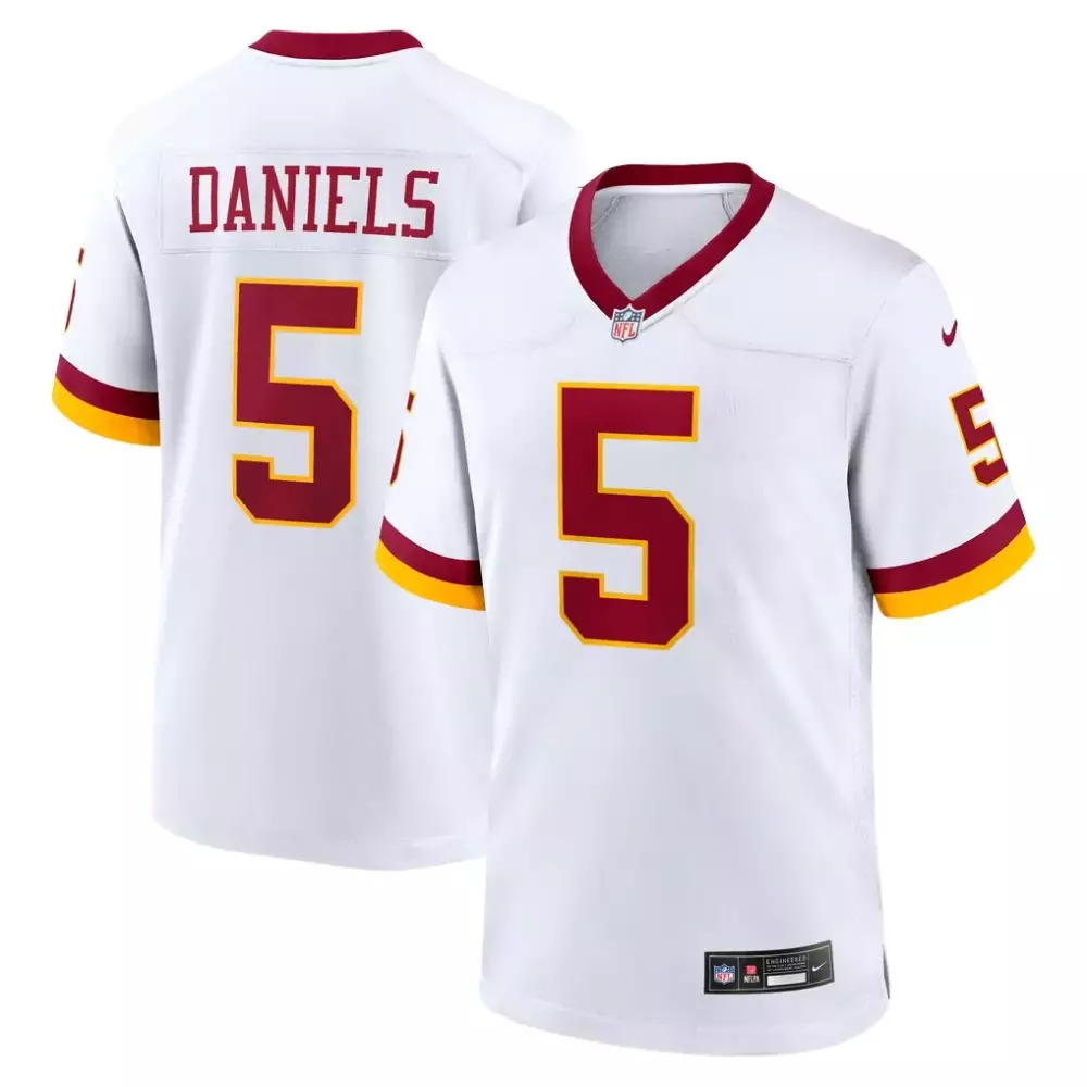 Jayden Daniels 5 Commanders Jersey White Men Alternate Maroon Yellow Game