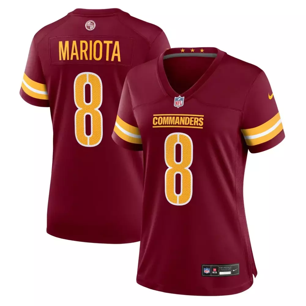 Marcus Mariota 8 Commanders Jersey Maroon Men NFL Gold White Game