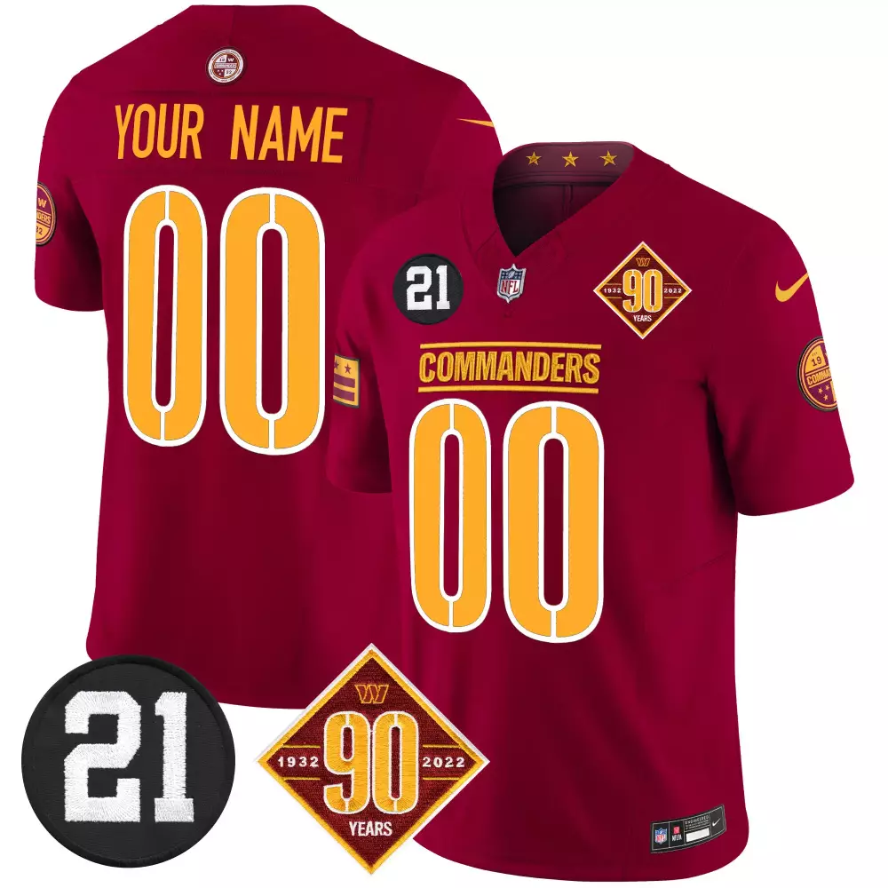 Custom Commanders Jersey Maroon 90 Years 1932-2022 2022 Men Gold Vapor Limited All