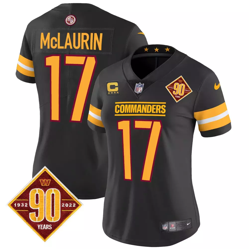 Terry Mclaurin 17 Commanders Jersey Black 90th Anniversary 90 Years 1932-2022 Women