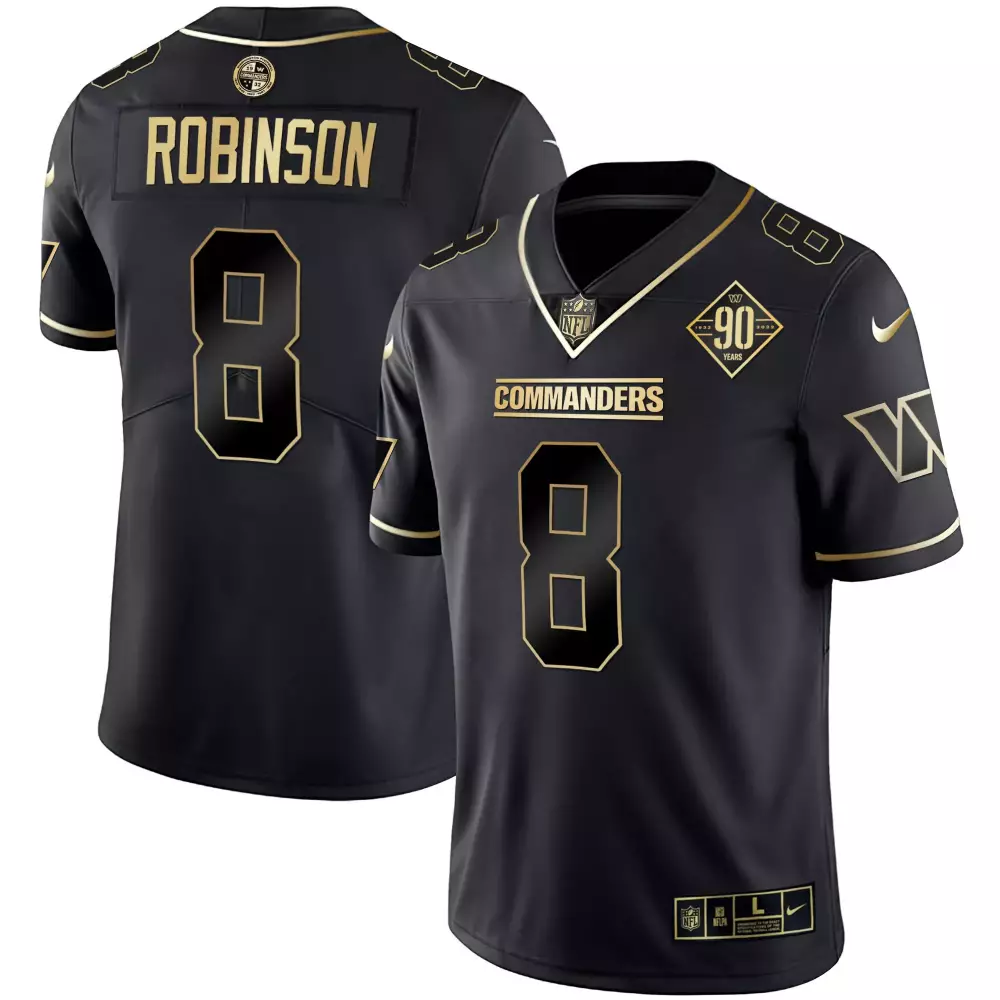 Brian Robinson 8 Commanders Jersey Black 90th Anniversary 90 Years Men Gold All Stitched