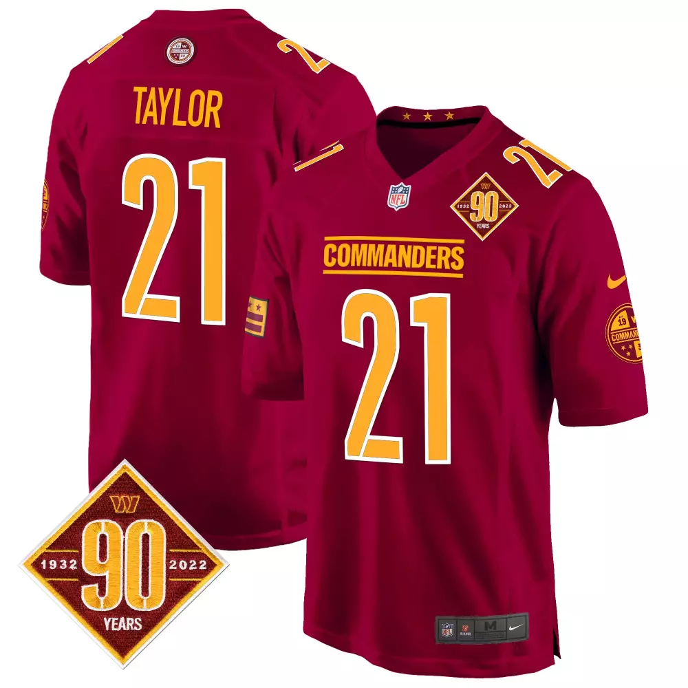 Sean Taylor 21 Commanders Jersey Maroon 90th Anniversary 2022 Men Gold Game All Stitched