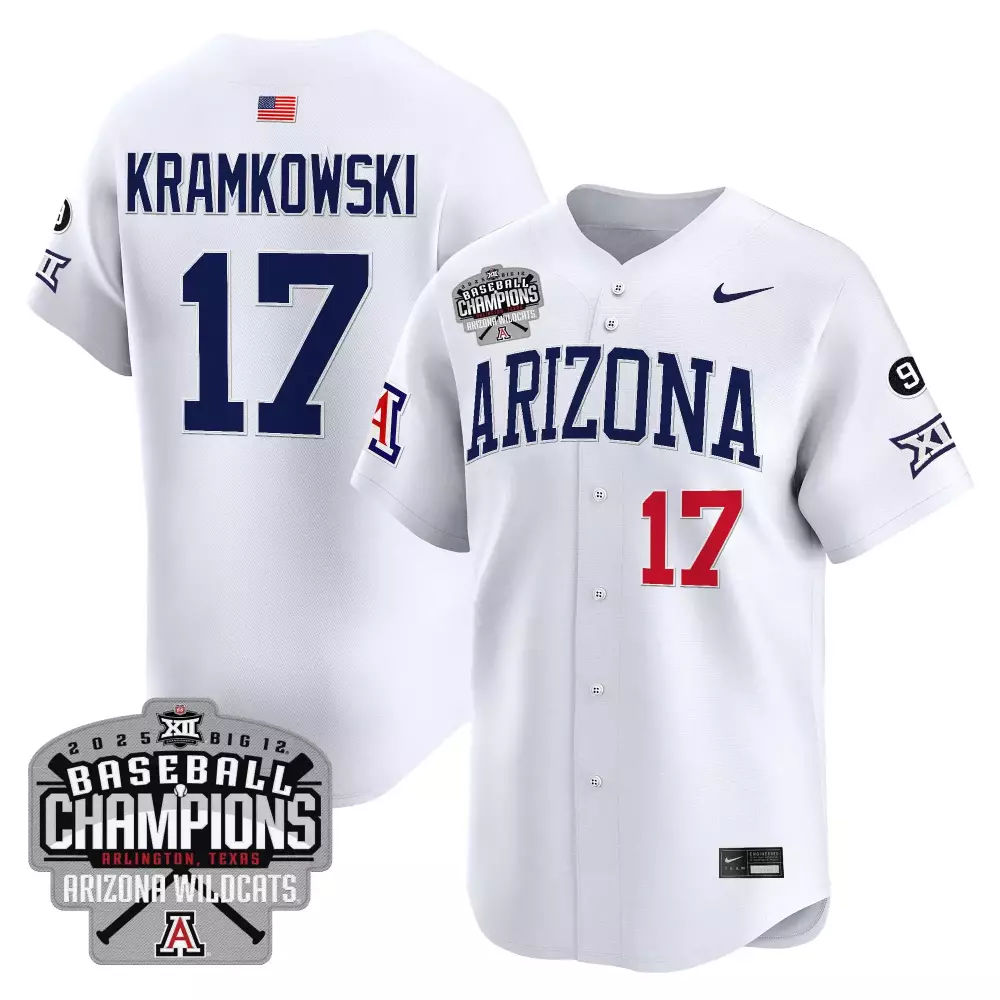 Kramkowski Wildcats 17 Jersey White 2025 Big 12 Baseball Champions Arizona Men Navy
