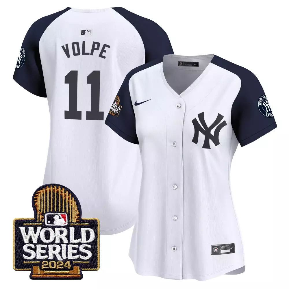 Anthony Volpe 11 New York Yankees Jersey White World Series 2024 Men Navy Alternate