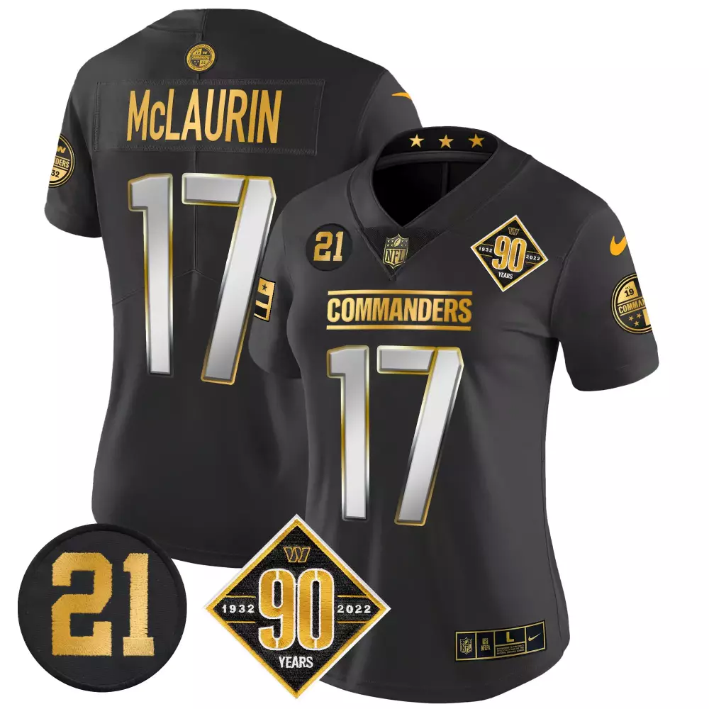 Terry Mclaurin 17 Commanders Jersey Black 90th Anniversary 90 Years 2022 Women Replica