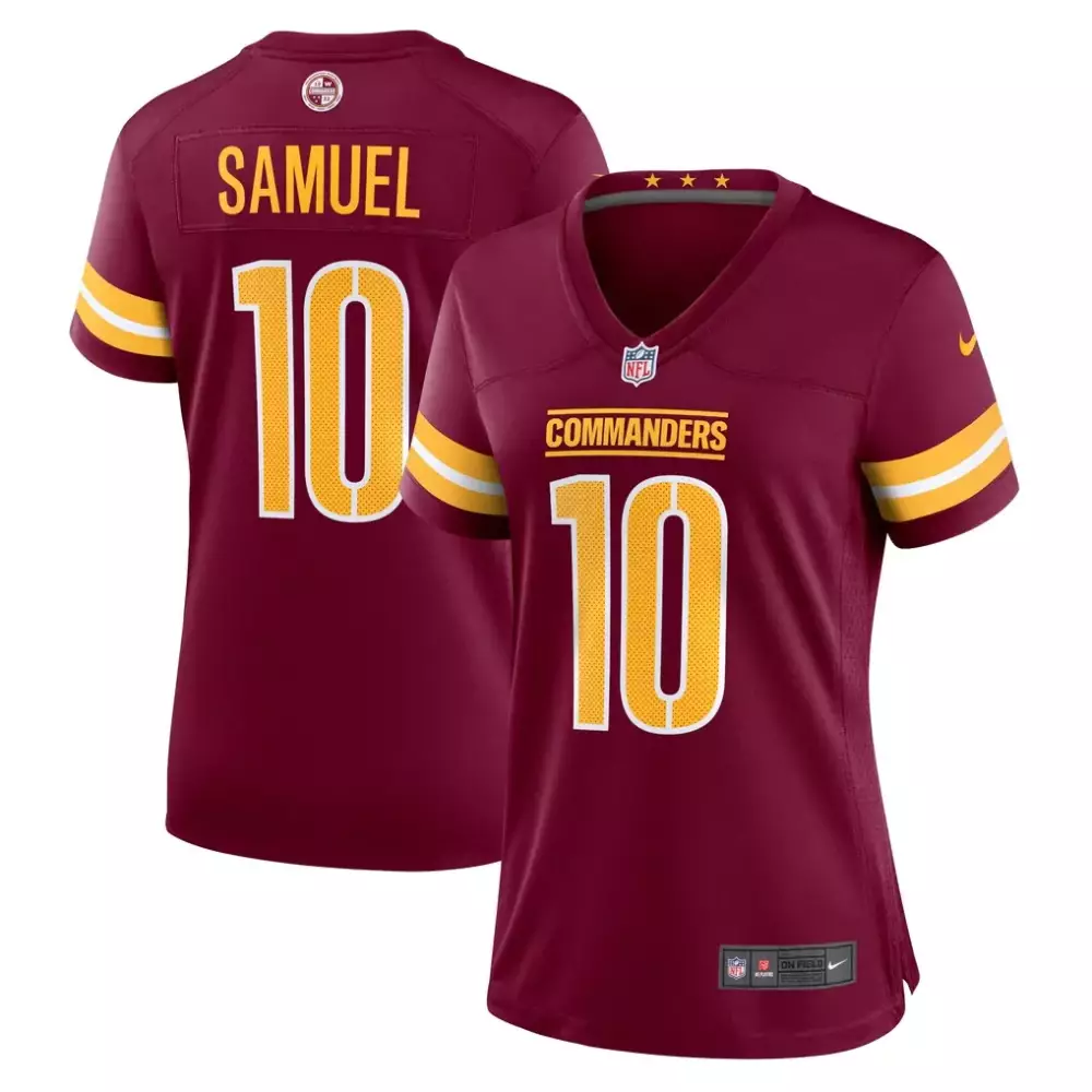 Deebo Samuel 10 Commanders Jersey Maroon Women Player Gold White