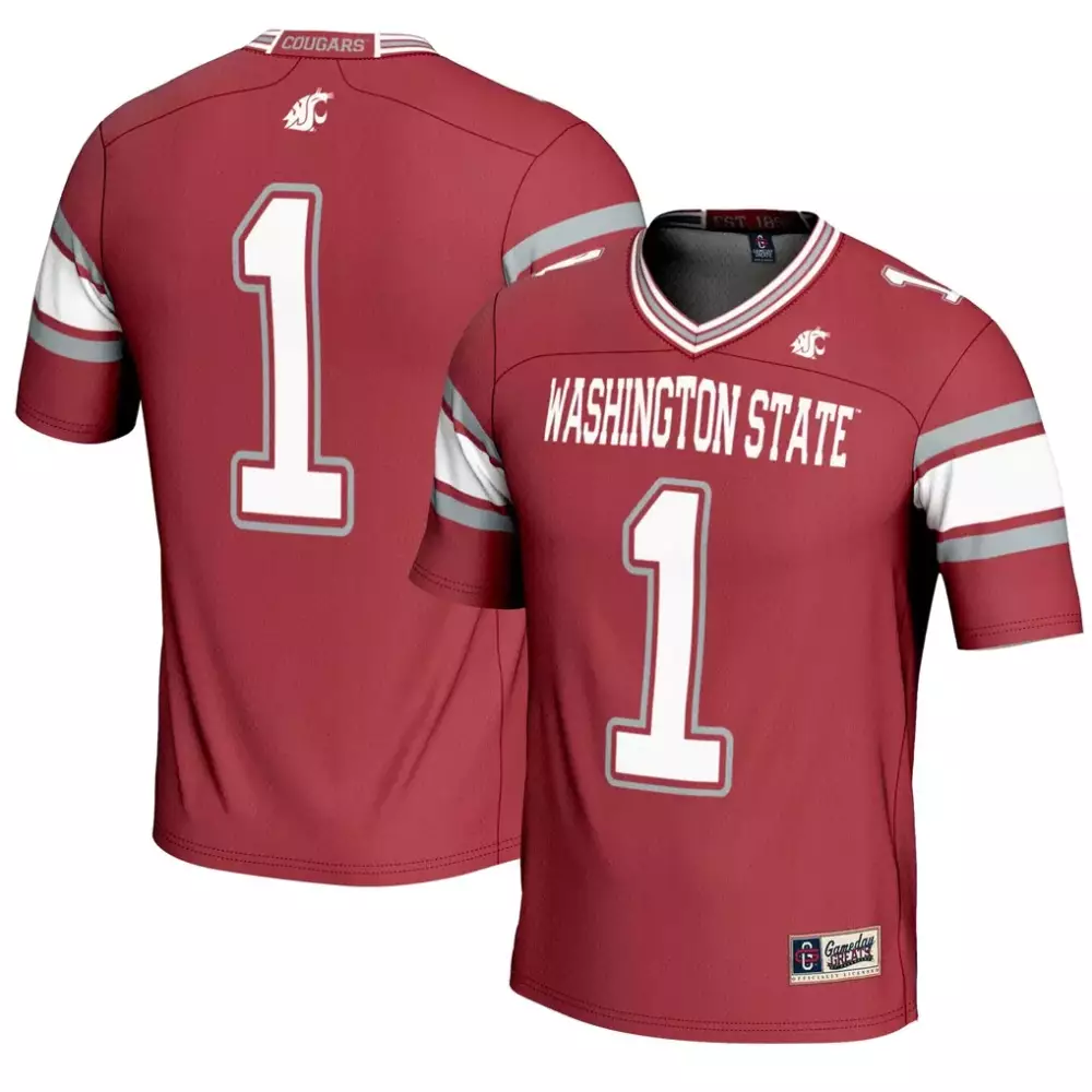 Custom Washington State 1 Jersey Maroon Men Gray White Gameday