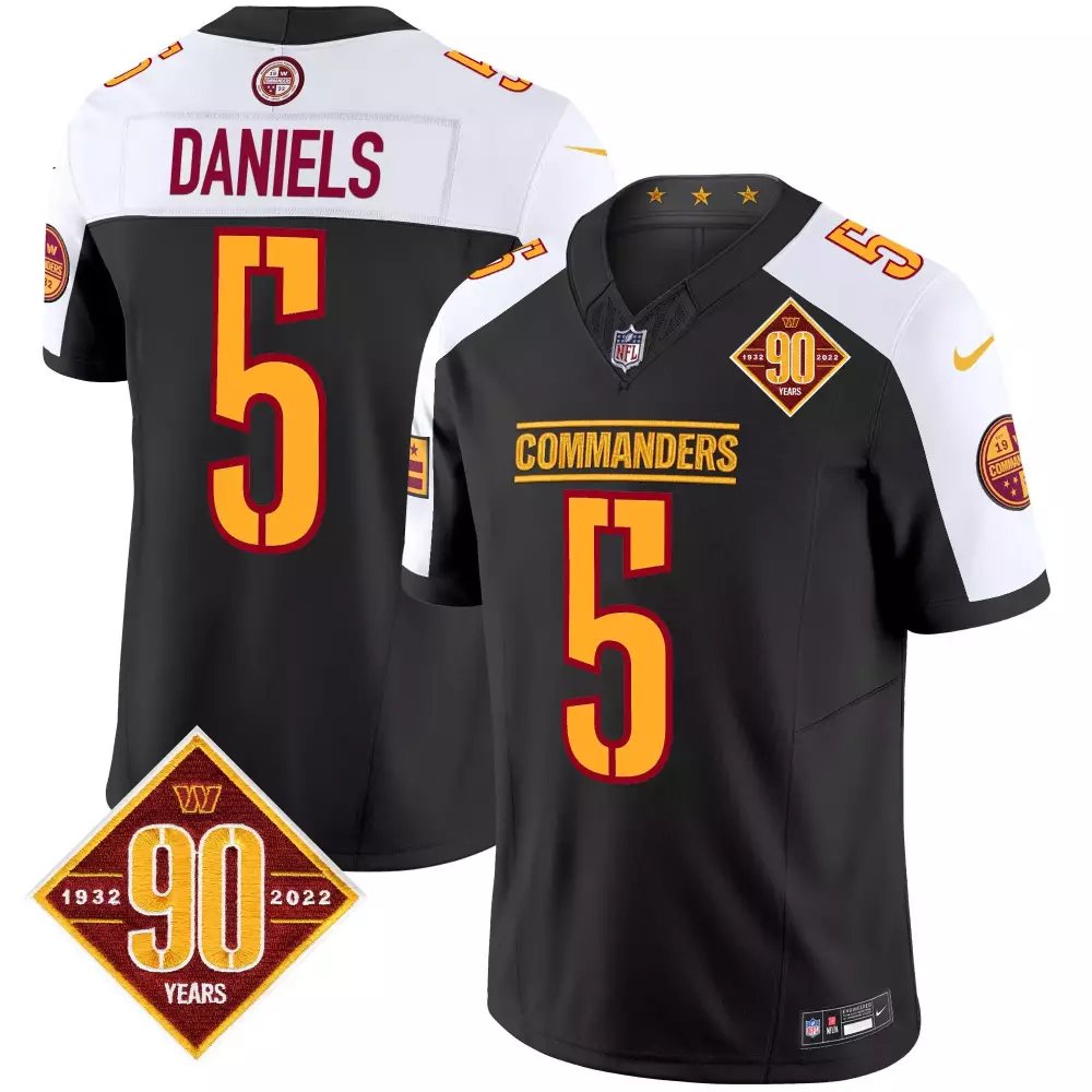 Jayden Daniels 5 Commanders Jersey Black 90th Anniversary 1932-2022 Men Alternate