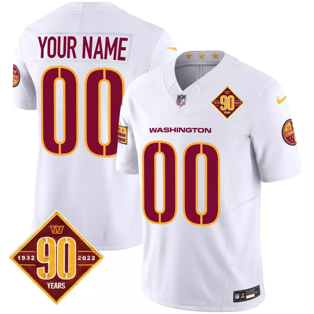 Custom Washington Commanders Jersey White 90th Anniversary 90 Years 1932-2022 19 Commemorative 32