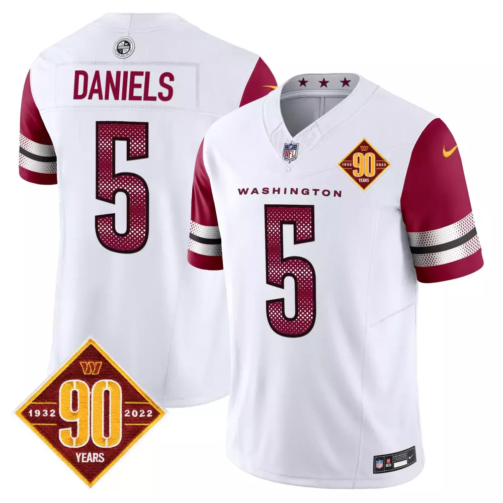 Jayden Daniels 5 Jersey White 90th Anniversary Washington Commanders 90 Years 1932-2022