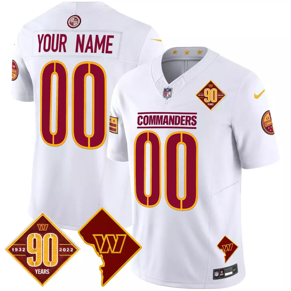 Custom Commanders Jersey White 90th Anniversary 90 Years 1932-2022 Washington Dc Outline