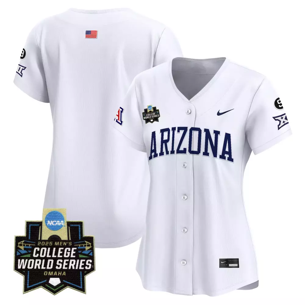 Custom Arizona Jersey White College World Series Omaha 2025 Women Navy Vapor Premier